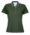Polo manica corta in jersey donna, colletto e fondo manica in rib con doppio piping, rinforzo interno collo, colore verde militare AJ989666.VE